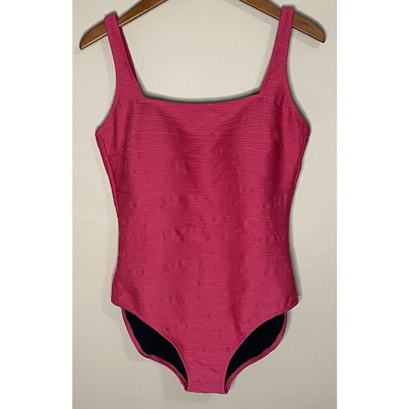 Gottex One Piece Swimsuit Pink Square Neck Size 12 Full Coverage Soft Cup Lined - Picture 1 of 8